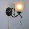 LIN XIAO HAO mayu Wall Sconce with Pull Chain E27 Bedroom Living Room Wall Lamp Metal and Glass Shade, Black view 3