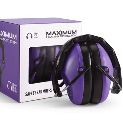 Pro For Sho 34dB NRR Hearing Protection Ear Muffs  Highest NRR Compact Design Ear Protection for Loud Events & Sensory Use (Purple)