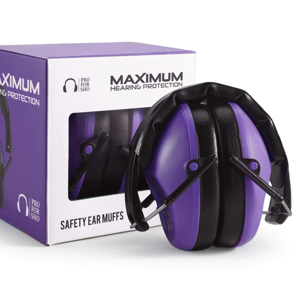 Pro For Sho 34dB NRR Hearing Protection Ear Muffs  Highest NRR Compact Design Ear Protection for Loud Events & Sensory Use (Purple)