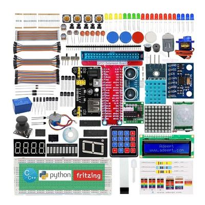 Adeept Ultimate Starter Kit Compatible with Raspberry Pi 4 3 2 Model B B+ Python C Code, LEDs, Sensors, ADXL345 GPIO Cable DC Motor Learn Electronics and Programming for Beginners