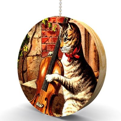 Cat with Violin Hardwood Oak Fan/Light Pull