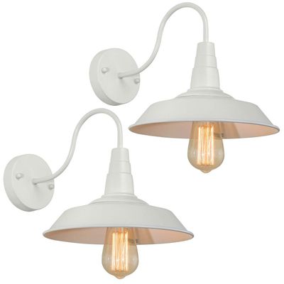 BRIGHTESS W8903 Retro White Wall Sconce Barn Lamp Industrial Vintage Farmhouse Wall Lamp Led Porch lamp for Indoor Hardwired (2 Packs)