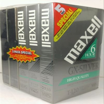 Maxell VHS Tape (3) GX-Silver,(2) HGX-Gold PHG 6 Hour T-120 - (5 Pack)