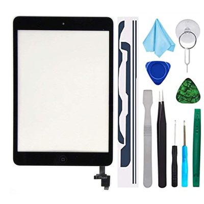 T Phael Black Digitizer Repair Kit for iPad mini 1&2 A1432 A1489 Touch Screen Digitizer Replacement with IC Chip + Home Button + Tools + Pre-Installed Adhesive