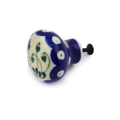 Polmedia Polish Pottery Drawer knob 1-1/2 inch - Bleeding Heart Peacock Pattern Handmade in Boleslawiec Poland by Ceramika Artystyczna + Certificate of Authenticity