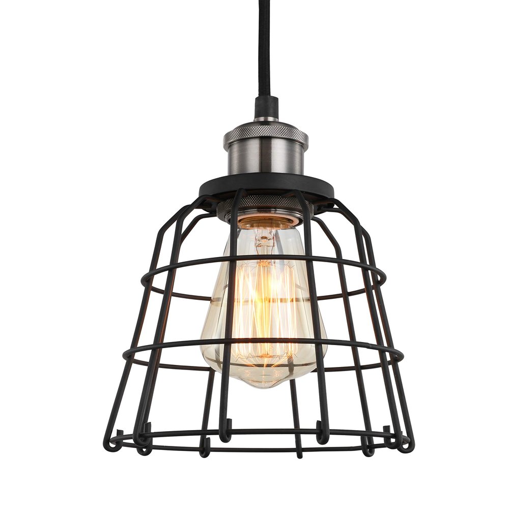 Woodbridge Lighting 18323ATNWL-SW106BK Fulton Black Wire Cage Mini-Pendant W/ST64 Bulb