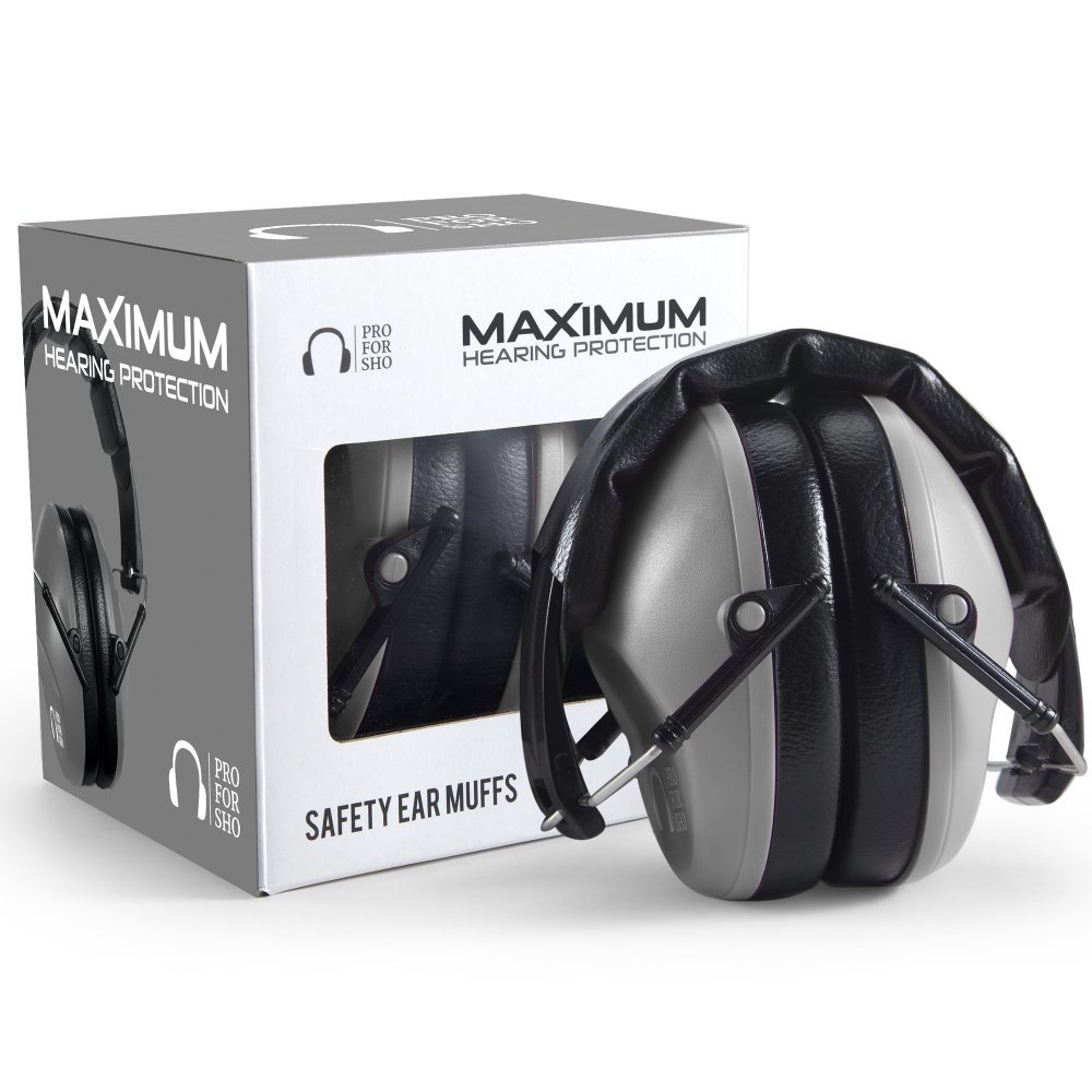 Pro For Sho 34dB NRR Hearing Protection Ear Muffs  Highest NRR Compact Design Ear Protection for Loud Events & Sensory Use (Grey)