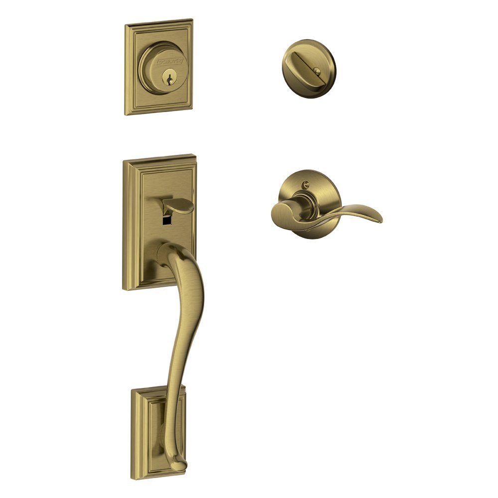 SCHLAGE Addison Single Cylinder Handleset and Left Hand Accent Lever, Antique Brass (F60 ADD 609 Acc LH)