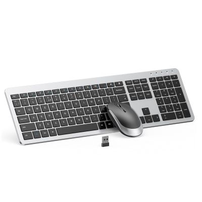 seenda Wireless Keyboard and Mouse Combo Full Size Slim Thin Wireless Keyboard Mouse with On/Off Switch on Both Keyboard and Mouse - (Black and Silver)