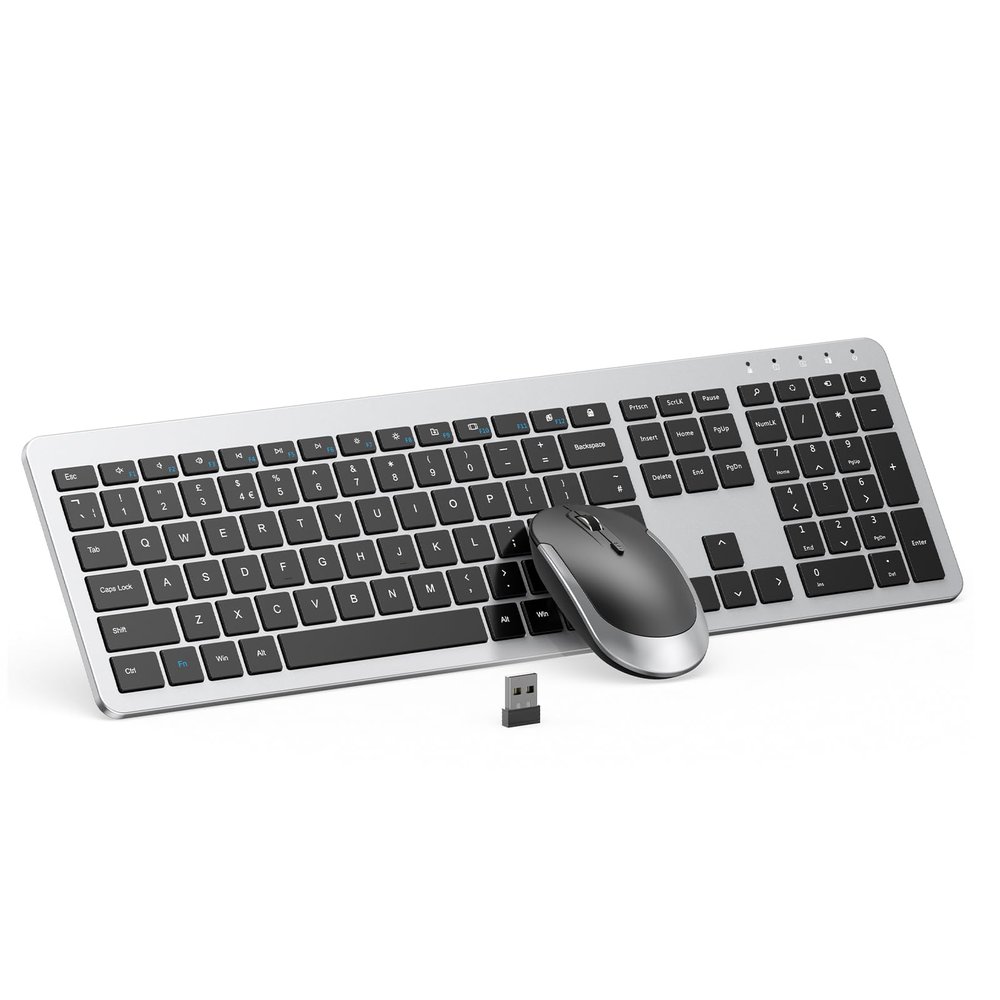 seenda Wireless Keyboard and Mouse Combo Full Size Slim Thin Wireless Keyboard Mouse with On/Off Switch on Both Keyboard and Mouse - (Black and Silver)