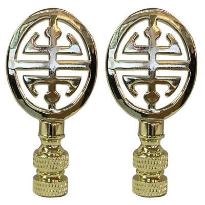 Royal Designs Oriental Happiness Symbol 2.25" Lamp Finial for Lamp Shade, Polished Brass - Set of 2