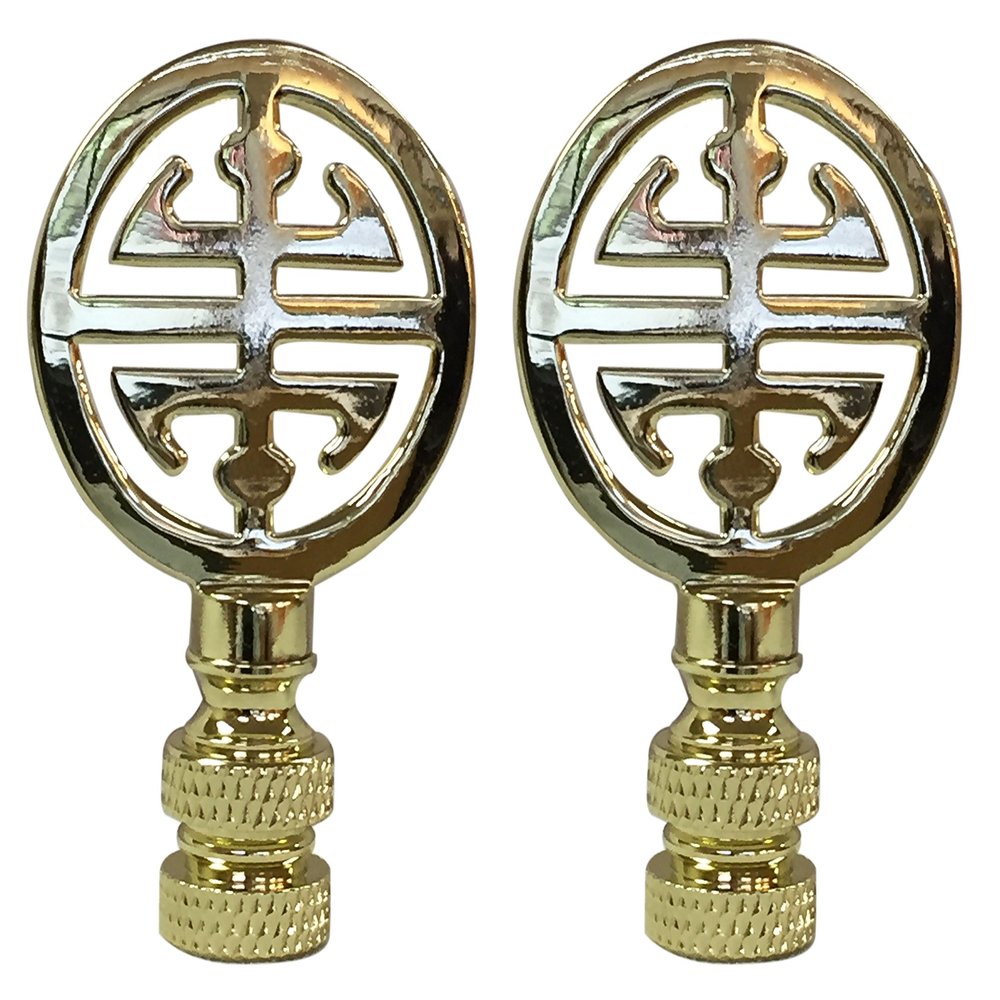 Royal Designs Oriental Happiness Symbol 2.25" Lamp Finial for Lamp Shade, Polished Brass - Set of 2