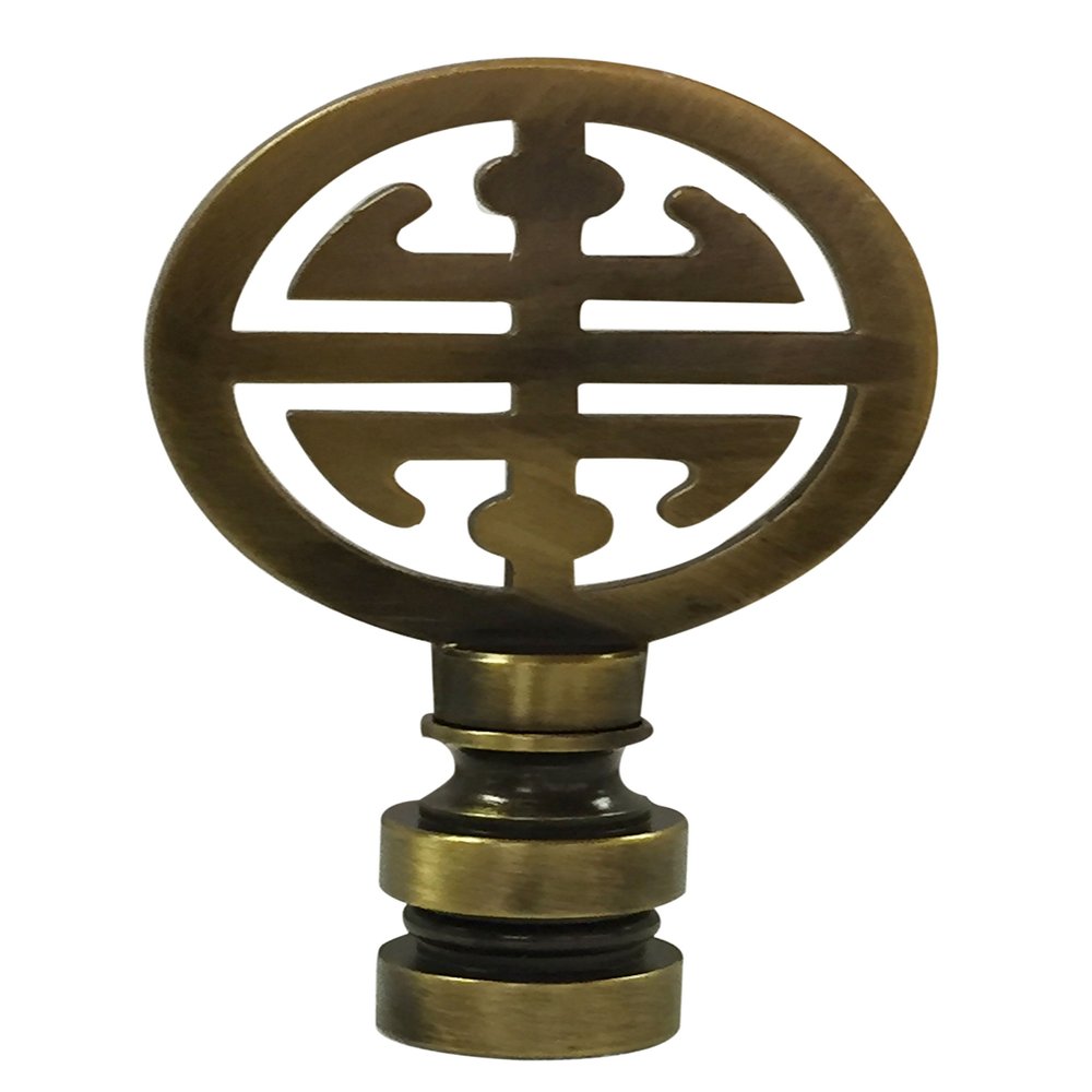 Royal Designs Oriental Happiness Symbol Lamp Finial for Lamp Shade-Antique Brass