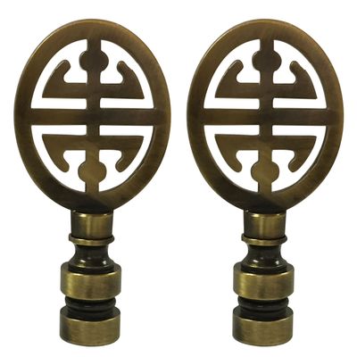 Royal Designs Oriental Happiness Symbol Lamp Finial for Lamp Shade-Antique Brass Set of 2