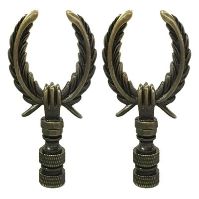 Royal Designs Laurel Wreath Lamp 2.75" Lamp Finial for Lamp Shade, Antique Brass - Set of 2