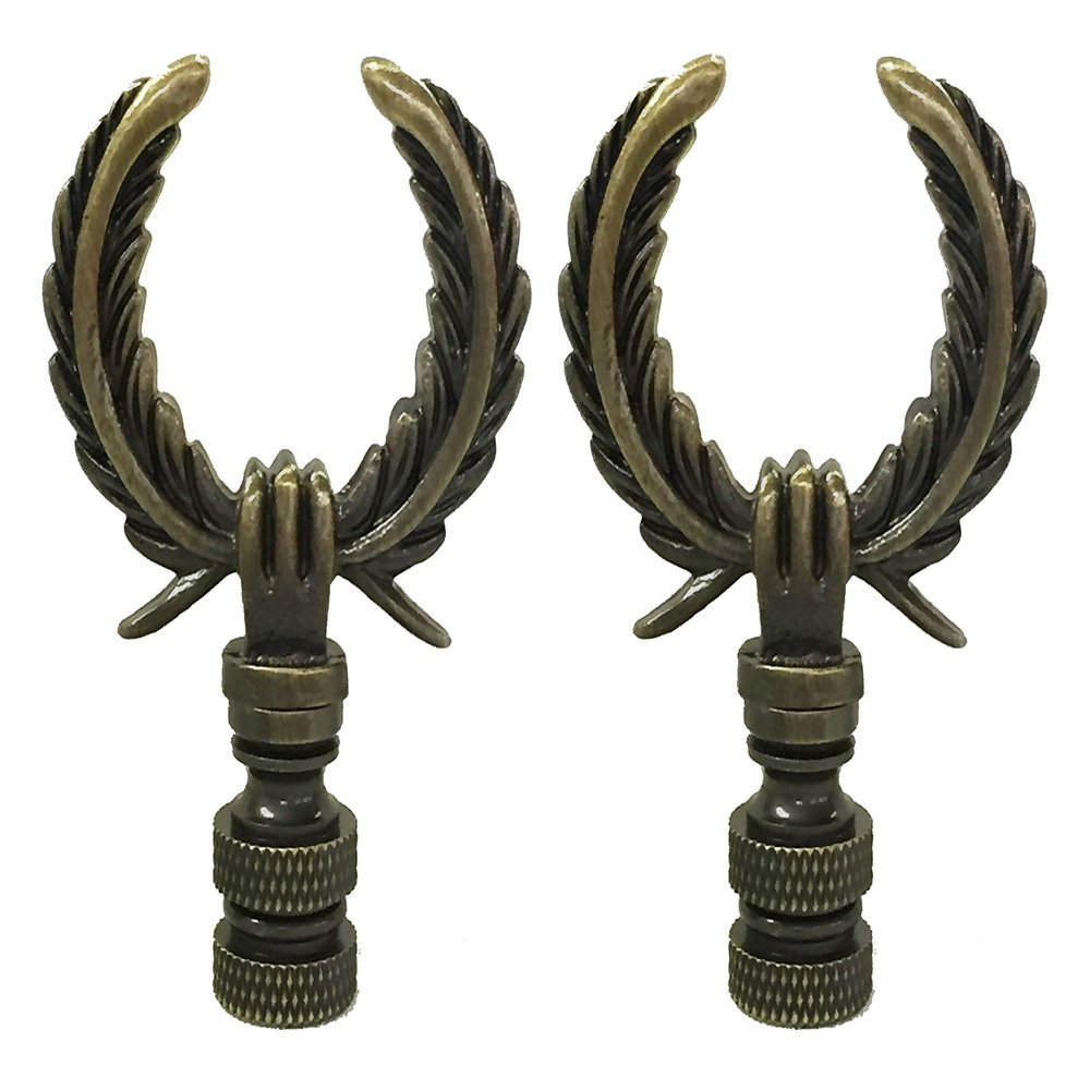 Royal Designs Laurel Wreath Lamp 2.75" Lamp Finial for Lamp Shade, Antique Brass - Set of 2