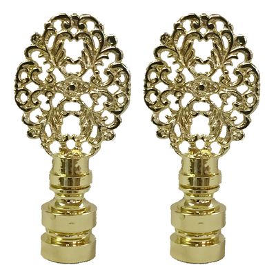 Royal Designs Oval Filigree 2.25" Lamp Finial for Lamp Shade, Polished Brass - Set of 2