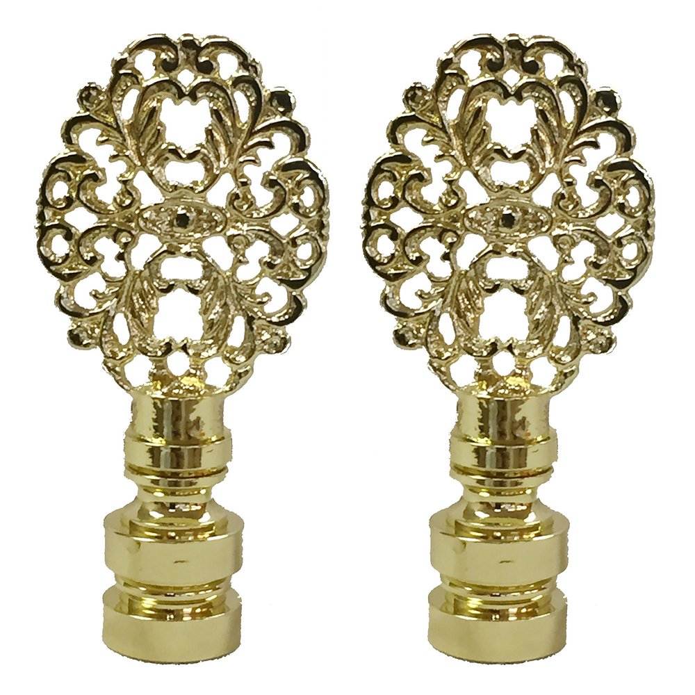 Royal Designs Oval Filigree 2.25" Lamp Finial for Lamp Shade, Polished Brass - Set of 2