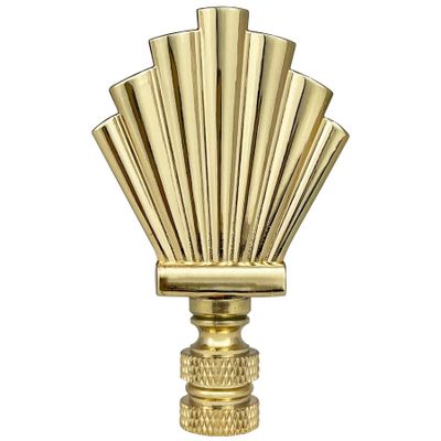 Royal Designs Art Deco Motif 3" Lamp Finial for Lamp Shade, Polished Brass - Set of 2