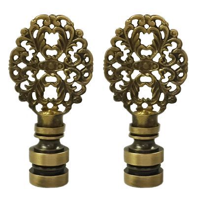 Royal Designs Oval Filigree 2.25" Lamp Finial for Lamp Shade, Antique Brass - Set of 2