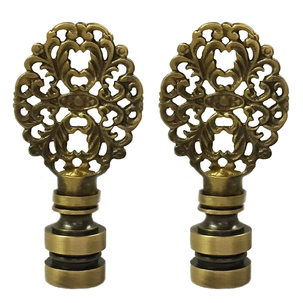 Royal Designs Oval Filigree 2.25" Lamp Finial for Lamp Shade, Antique Brass - Set of 2