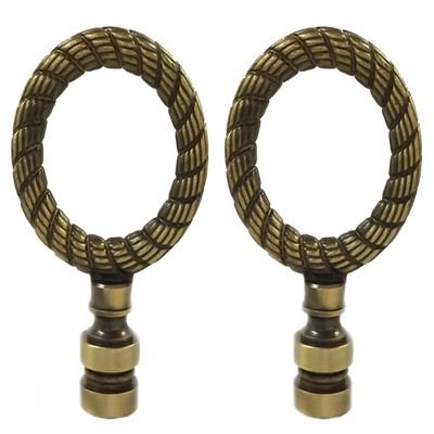 Royal Designs Rope Wreath 2.25" Lamp Finial for Lamp Shade, Antique Brass - Set of 2