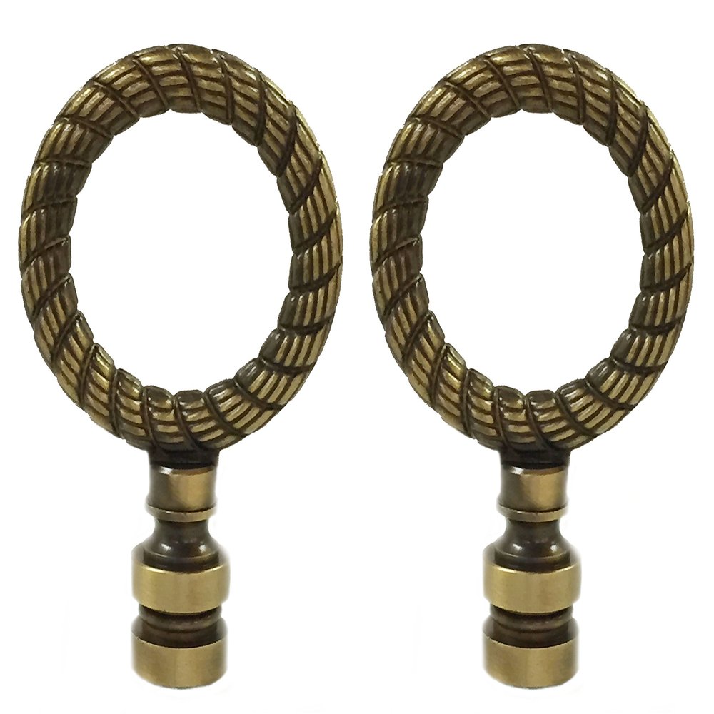 Royal Designs Rope Wreath 2.25" Lamp Finial for Lamp Shade, Antique Brass - Set of 2