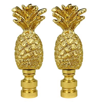 Royal Designs Trendy Resort Pineapple 2.75" Lamp Finial for Lamp Shade, Polished Brass - Set of 2