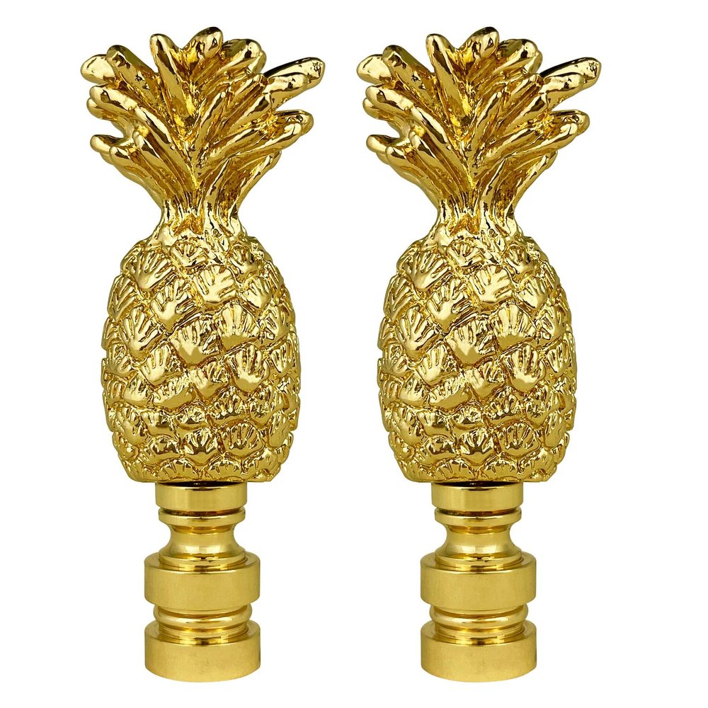 Royal Designs Trendy Resort Pineapple 2.75" Lamp Finial for Lamp Shade, Polished Brass - Set of 2