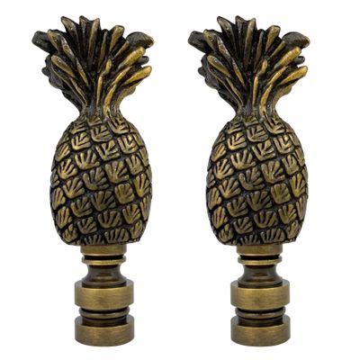 Royal Designs Trendy Resort Pineapple 2.75" Lamp Finial for Lamp Shade, Antique Brass - Set of 2