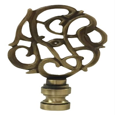 Royal Designs Hand Carved Caste Floral 3" Lamp Finial for Lamp Shade, Antique Brass