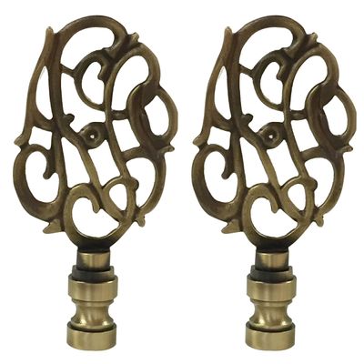 Royal Designs Hand Carved Caste Floral 3" Lamp Finial for Lamp Shade, Antique Brass - Set of 2