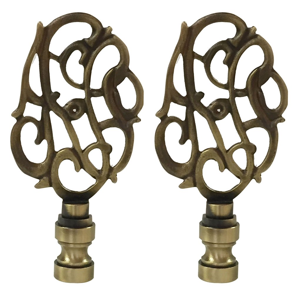 Royal Designs Hand Carved Caste Floral 3" Lamp Finial for Lamp Shade, Antique Brass - Set of 2