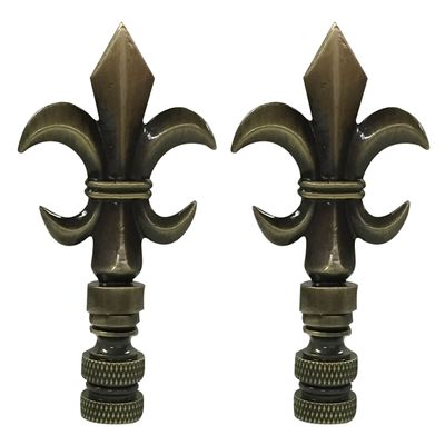 Royal Designs Fleur De Lis 3.25" Lamp Finial for Lamp Shade, Antique Brass - Set of 2