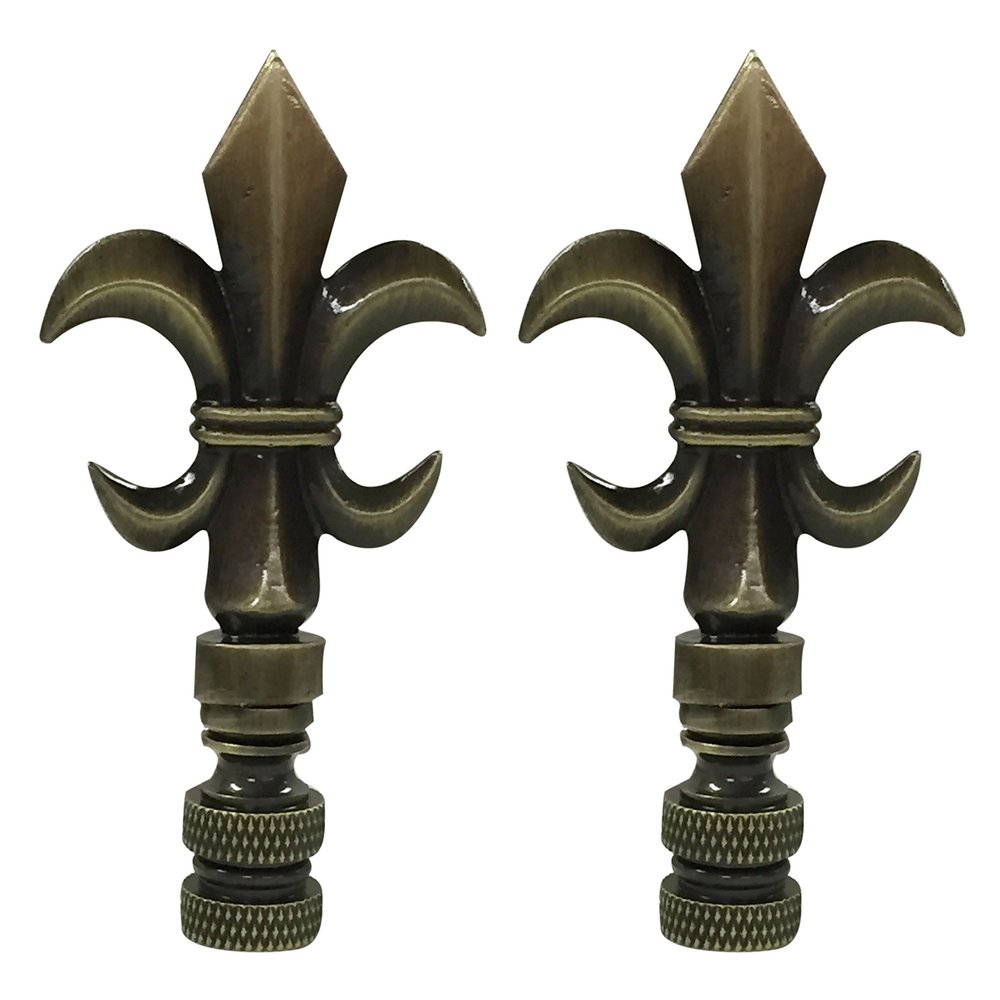 Royal Designs Fleur De Lis 3.25" Lamp Finial for Lamp Shade, Antique Brass - Set of 2