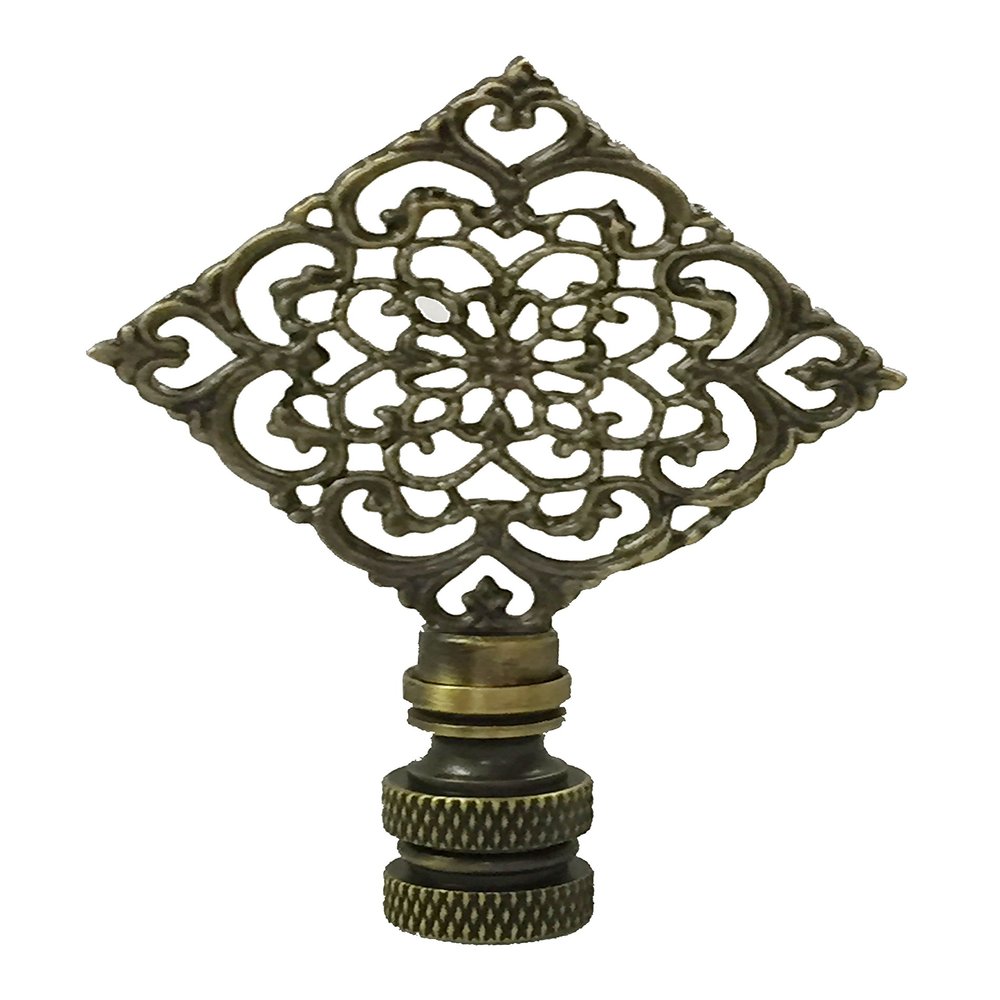 Royal Designs Diamond Floral Filigree 3" Lamp Finial for Lamp Shade, Antique Brass