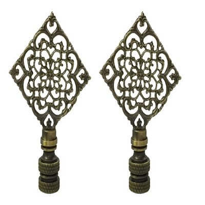 Royal Designs Diamond Floral Filigree 3" Lamp Finial for Lamp Shade, Antique Brass - Set of 2