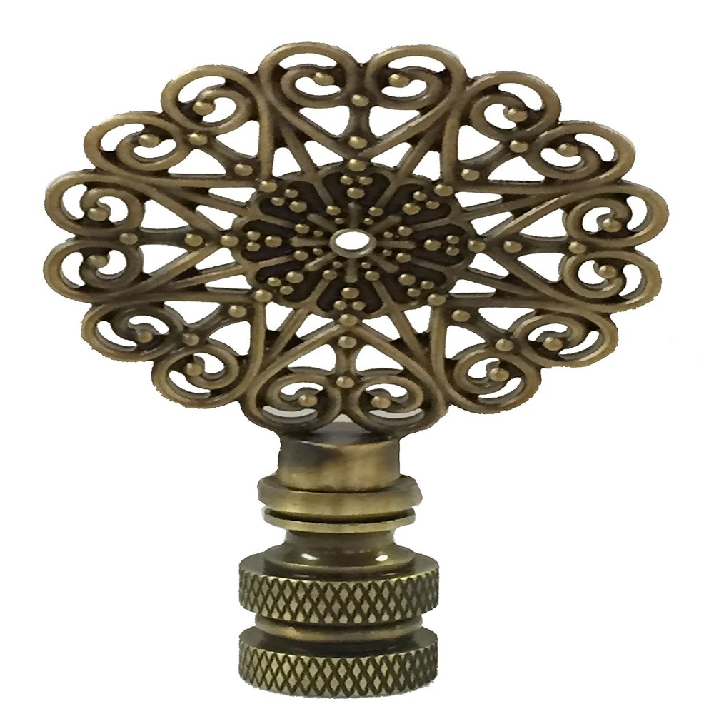 Royal Designs Scalloped Filigree 2.62" Lamp Finial for Lamp Shade, Antique Brass