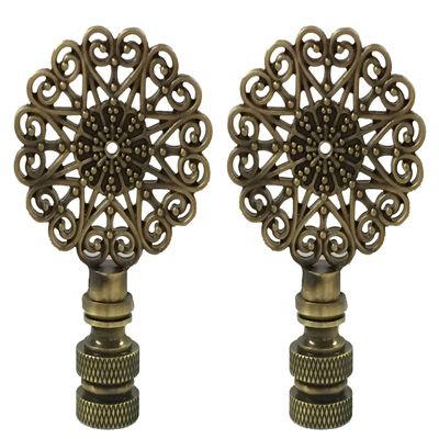 Royal Designs Scalloped Filigree 2.62" Lamp Finial for Lamp Shade, Antique Brass - Set of 2