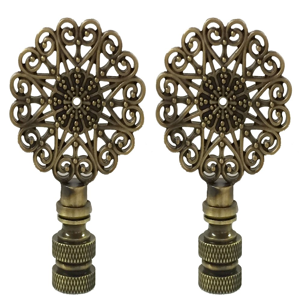 Royal Designs Scalloped Filigree 2.62" Lamp Finial for Lamp Shade, Antique Brass - Set of 2