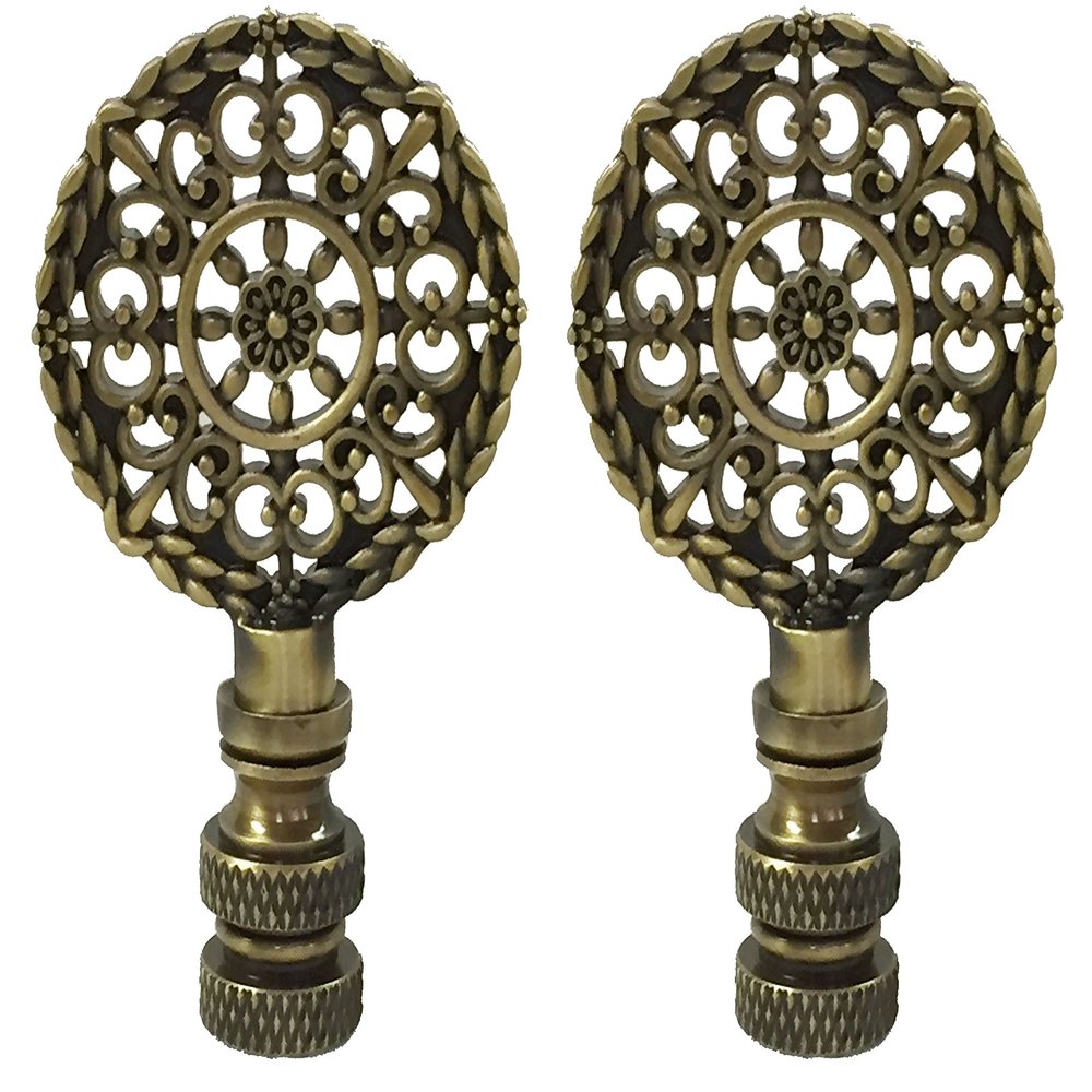 Royal Designs Mandala Filigree 2.5" Lamp Finial for Lamp Shade, Antique Brass - Set of 2