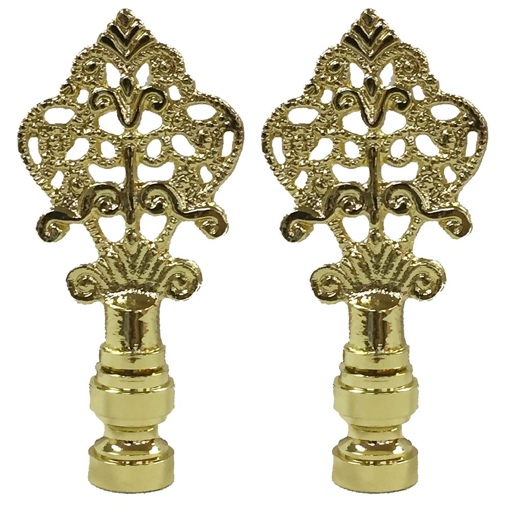Royal Designs Vintage Key Design 3.25" Lamp Finial for Lamp Shade, Polished Brass - Set of 2