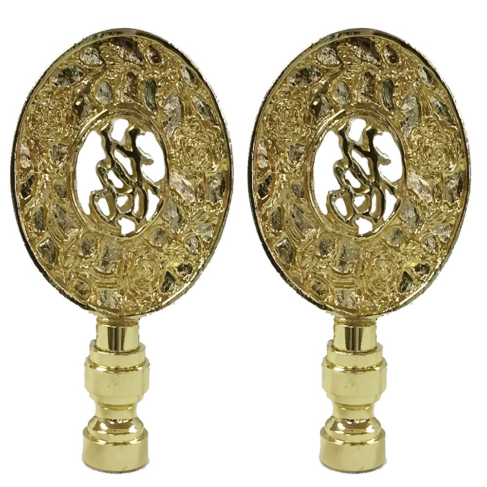 Royal Designs Good Fortune Oriental Motif 3.5" Lamp Finial for Lamp Shade, Polished Brass - Set of 2