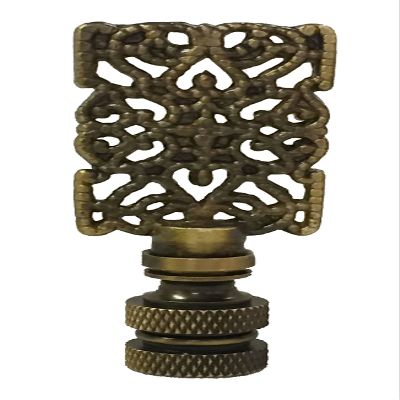 Royal Designs Rectangle Center Cross Filigree 2.5" Lamp Finial for Lamp Shade, Antique Brass