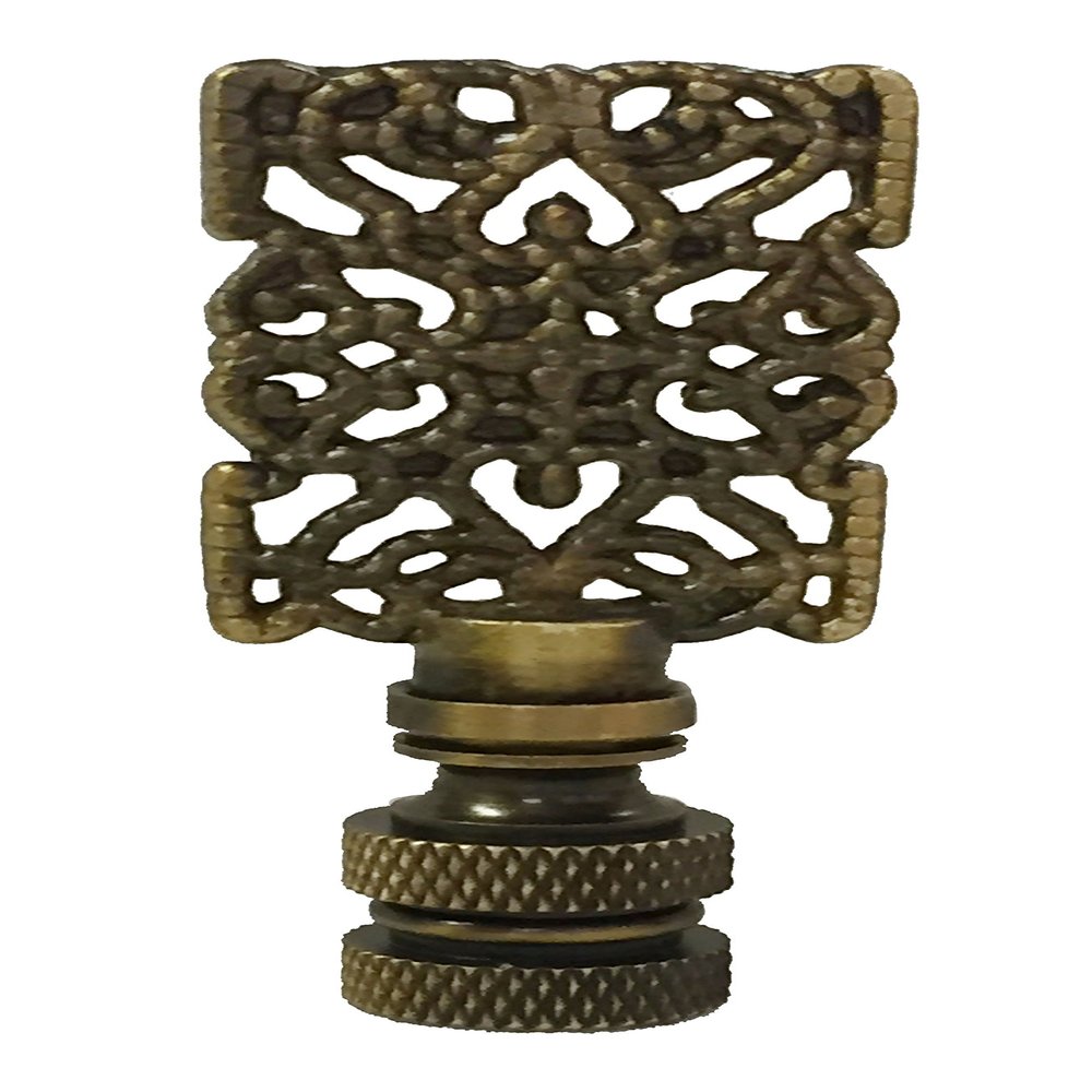 Royal Designs Rectangle Center Cross Filigree 2.5" Lamp Finial for Lamp Shade, Antique Brass