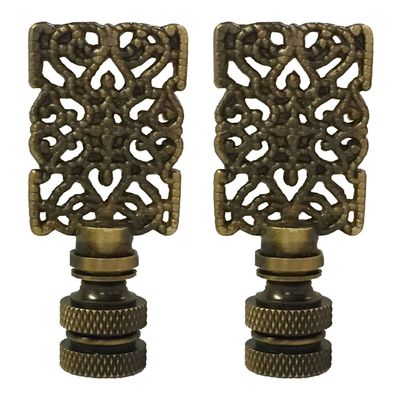 Royal Designs Rectangle Center Cross Filigree 2.5" Lamp Finial for Lamp Shade, Antique Brass - Set of 2