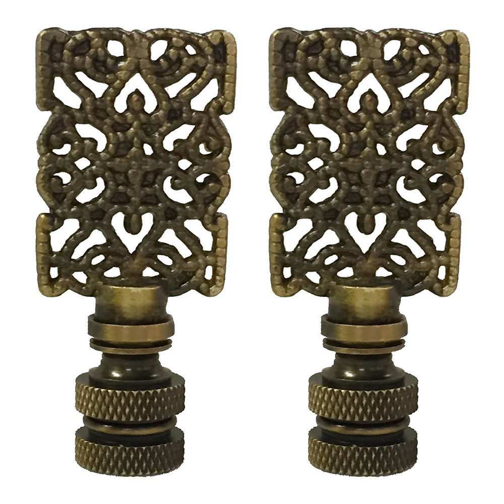 Royal Designs Rectangle Center Cross Filigree 2.5" Lamp Finial for Lamp Shade, Antique Brass - Set of 2