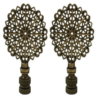 Royal Designs Traditional European Filigree 3" Lamp Finial for Lamp Shade, Antique Brass - Set of 2