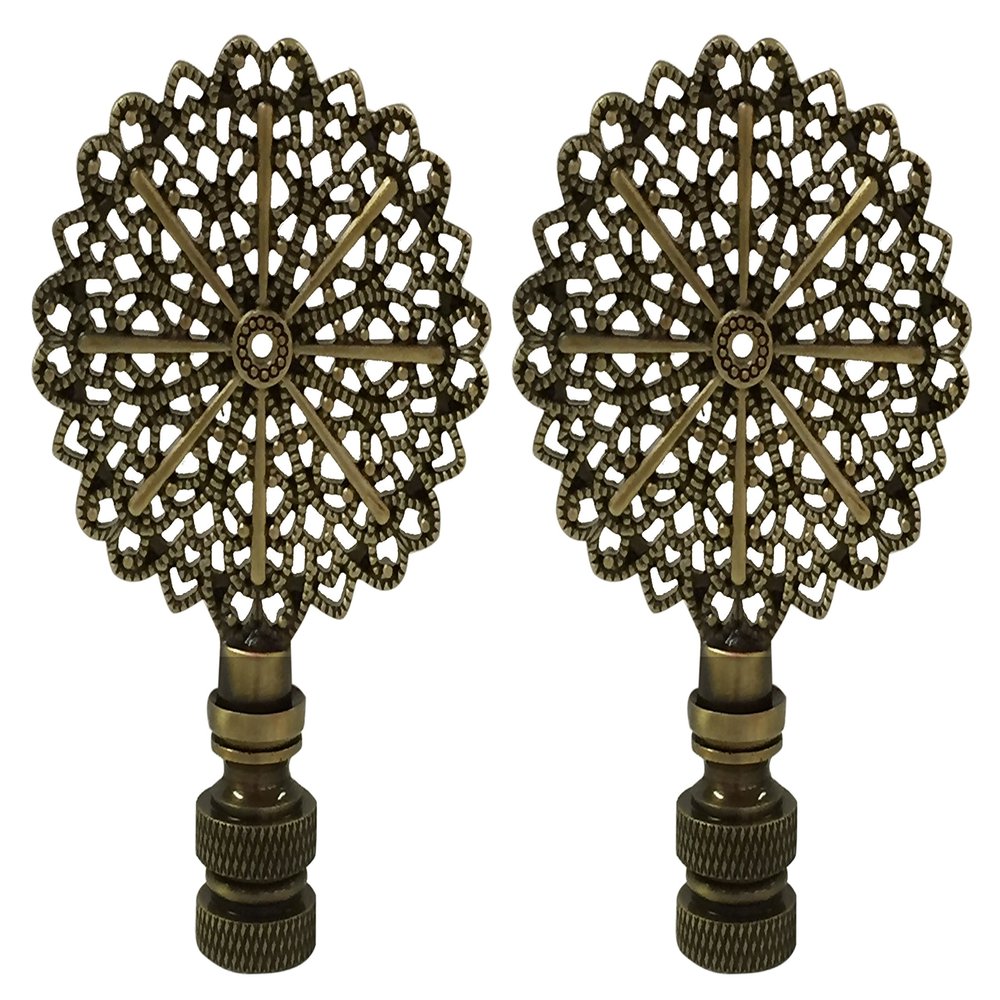 Royal Designs Traditional European Filigree 3" Lamp Finial for Lamp Shade, Antique Brass - Set of 2