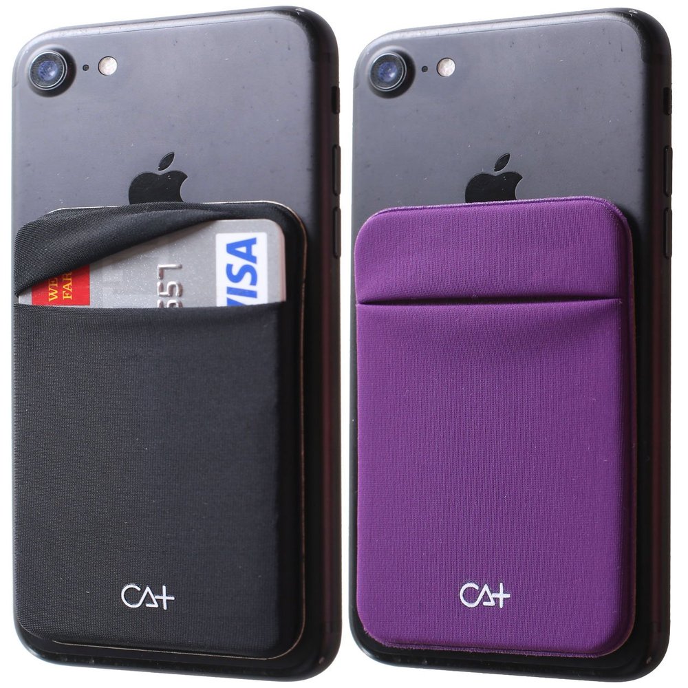 CA+ Phone Wallet Card Holder for Phone Case Sleeves Stick On Wallet for Cell Phone Card Holder Durable Adhesive Sticker ID Credit Card Holder for Back of Phone (Black + Purple)